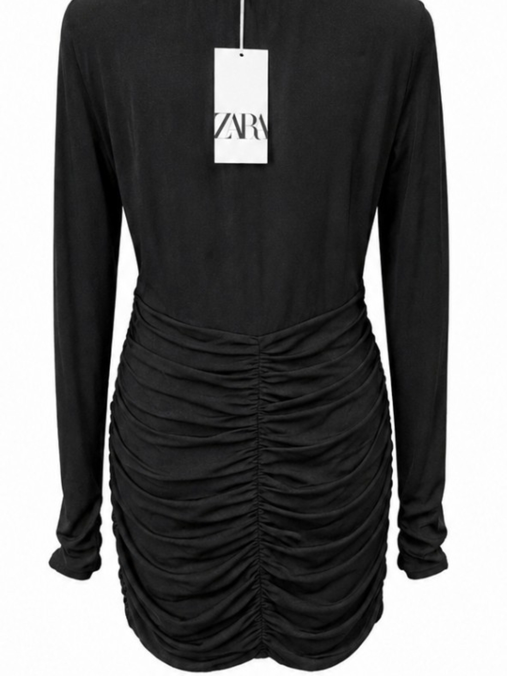 Zara Black Ruched Long Sleeve Mini Dress - With Padded Shoulders